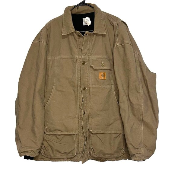 Vintage Carhartt Canvas Quilted Lined Chore Work Jacket Size 2XL Beige Workwear - Picture 1 of 10